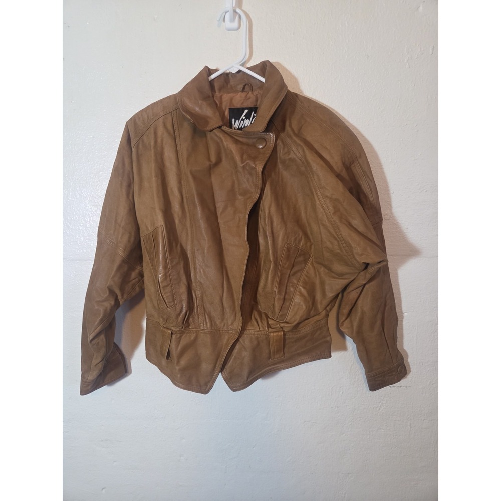 Winlit 80s Vintage Cropped Leather Coat Tan Brown Size Small